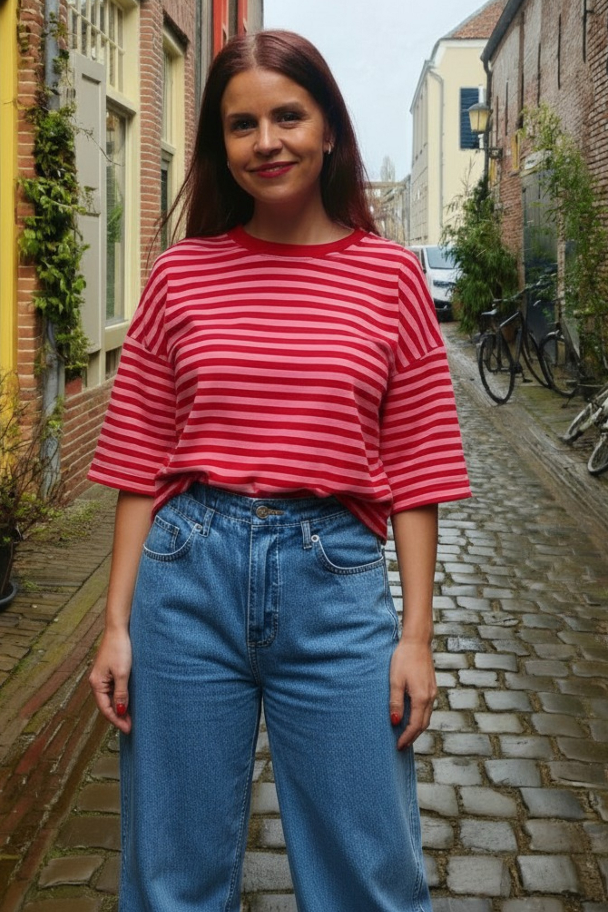 SAMMIE SS STRIPED TEE - RED/PINK
