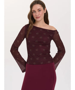 TRISHA MESH TOP - BORDEAUX