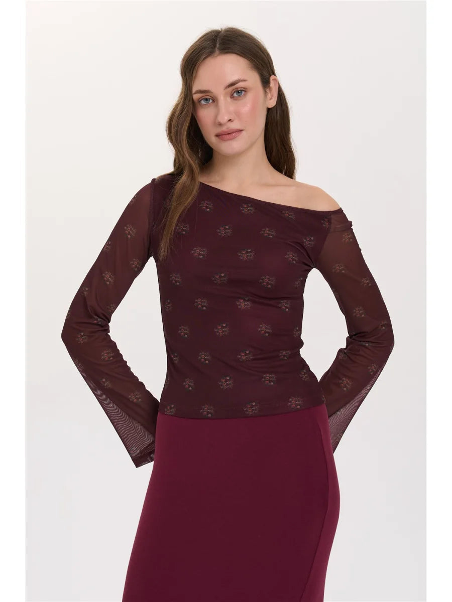 TRISHA MESH TOP - BORDEAUX