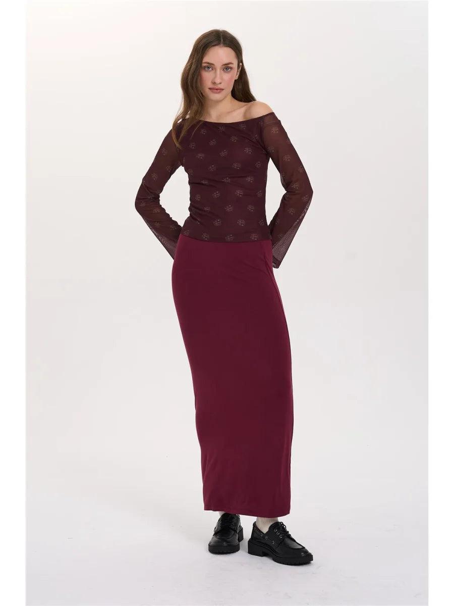 TRISHA MESH TOP - BORDEAUX