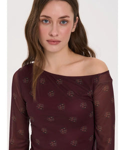 TRISHA MESH TOP - BORDEAUX
