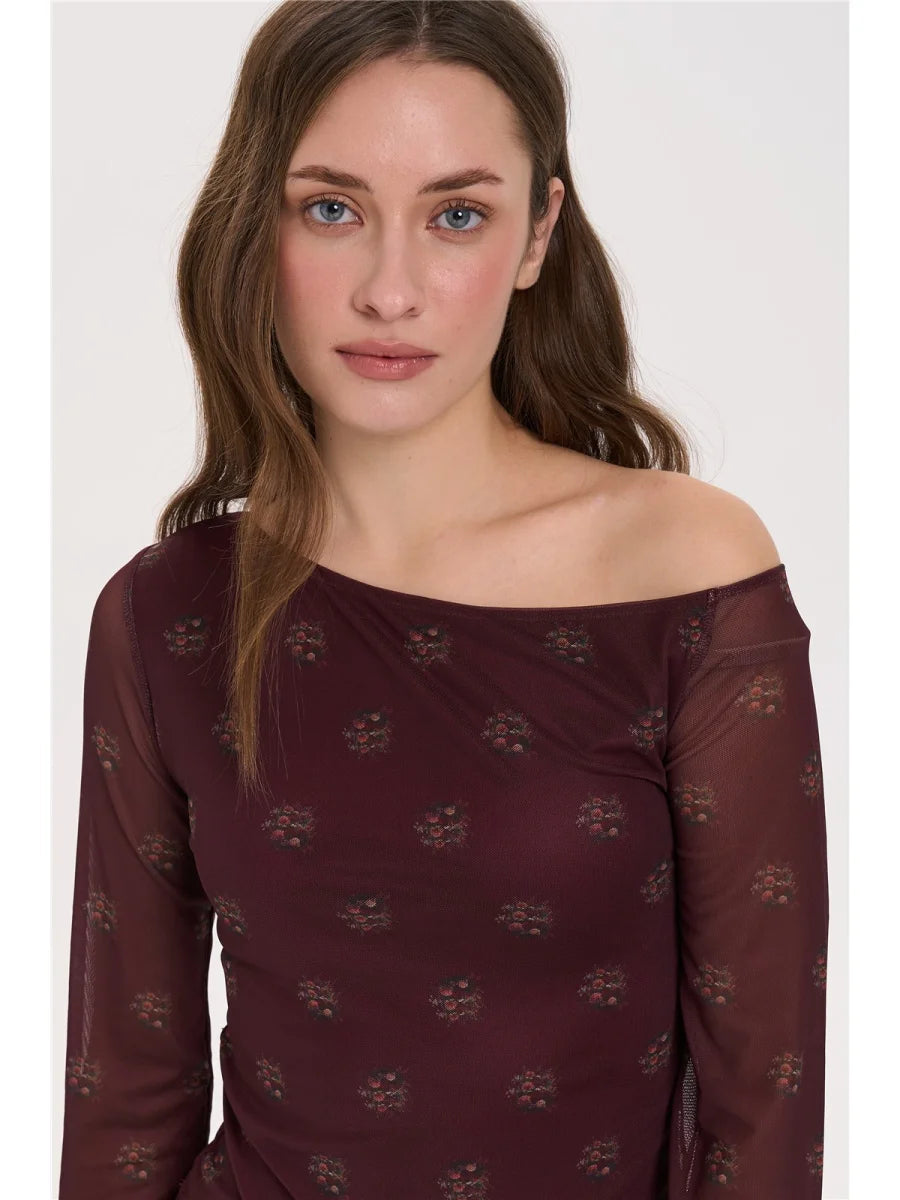 TRISHA MESH TOP - BORDEAUX