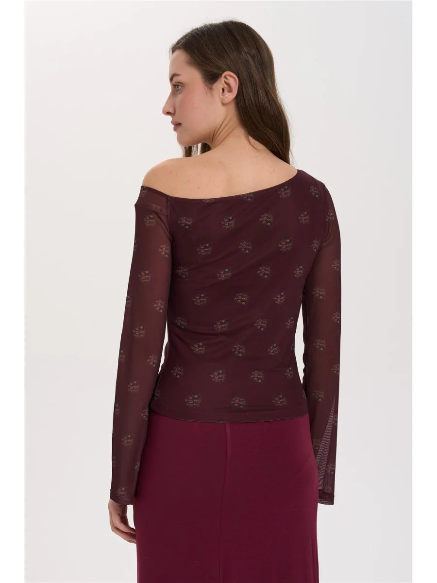 TRISHA MESH TOP - BORDEAUX