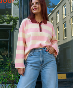 TINNE STRIPED POLO - PINK/ECRU