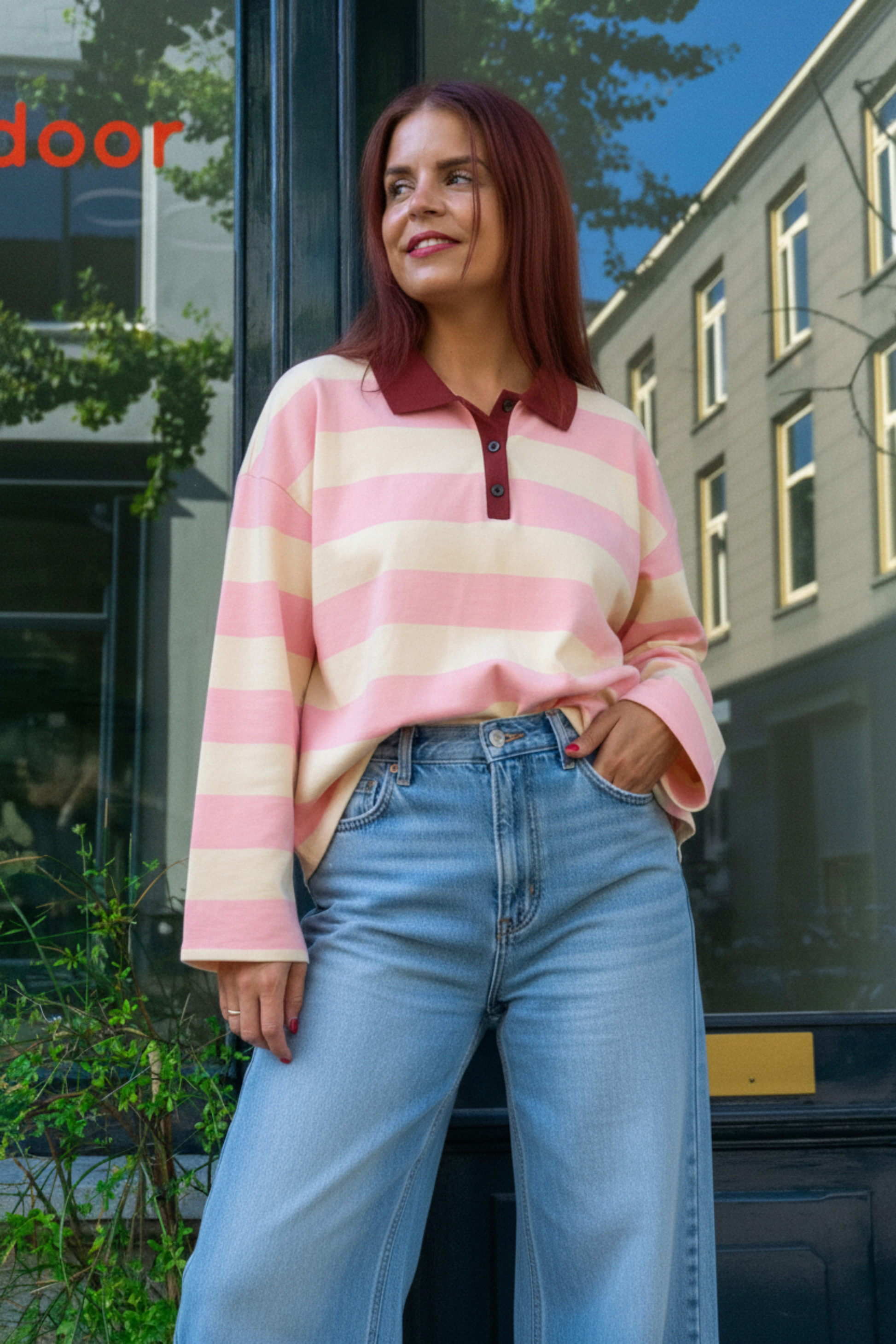 TINNE STRIPED POLO - PINK/ECRU