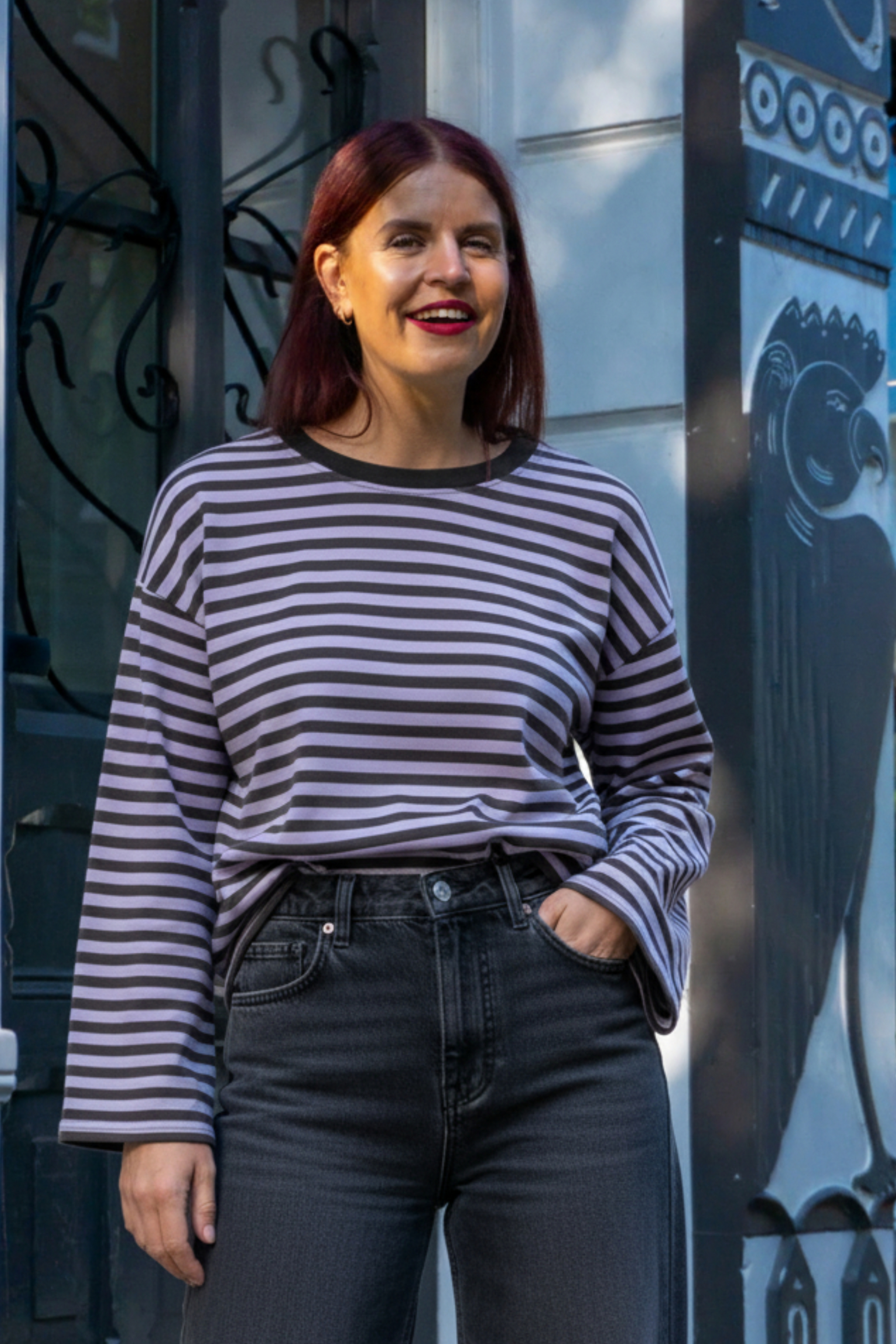 VIERA LS STRIPED SHIRT - GREY/LILA