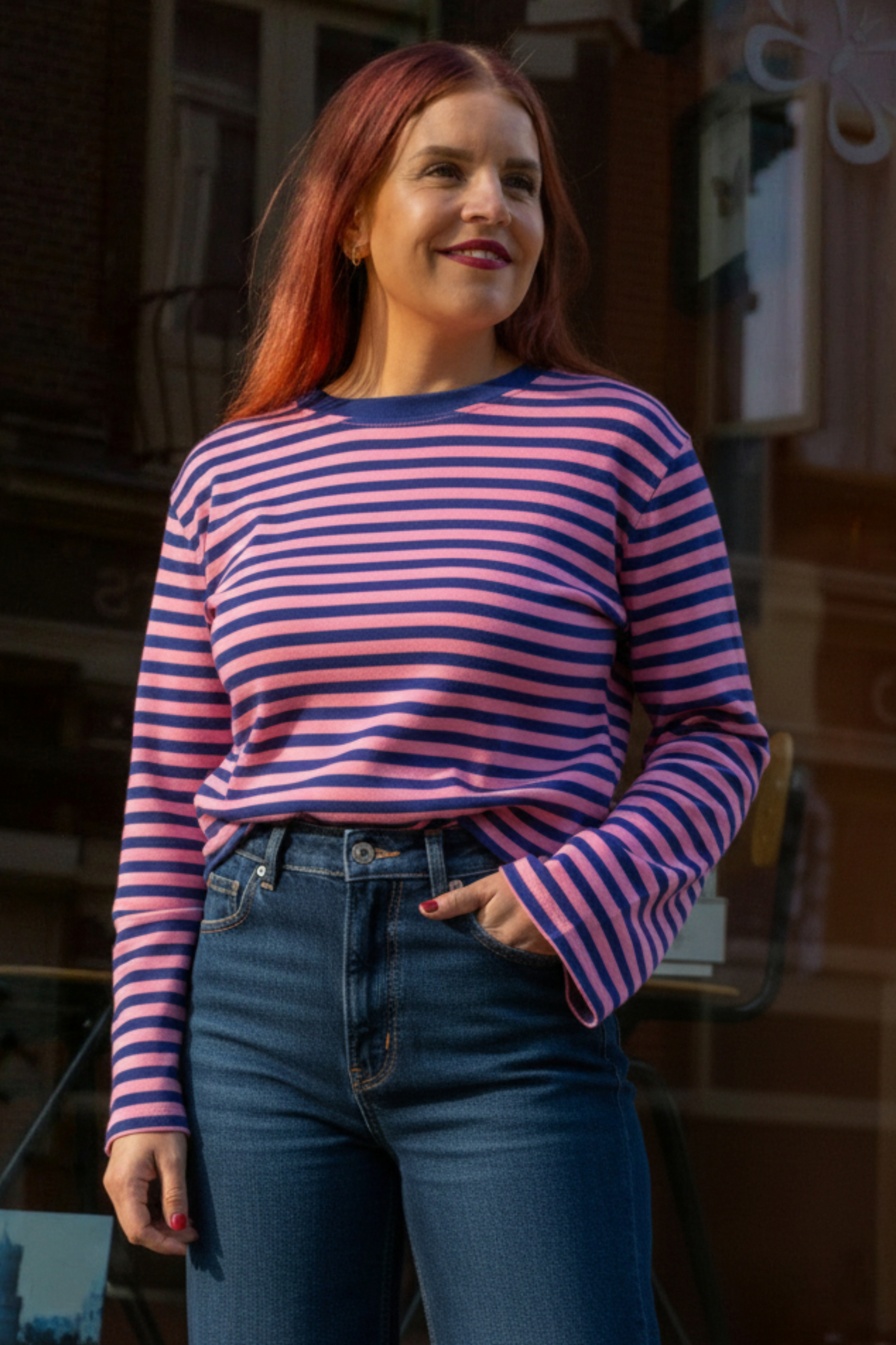 VIERA LS STRIPED SHIRT - ROYAL BLUE/PINK