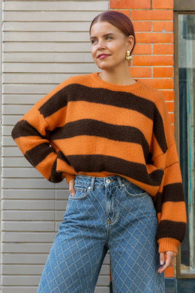 YASMIN STRIPED KNIT - ORANGE/BROWN