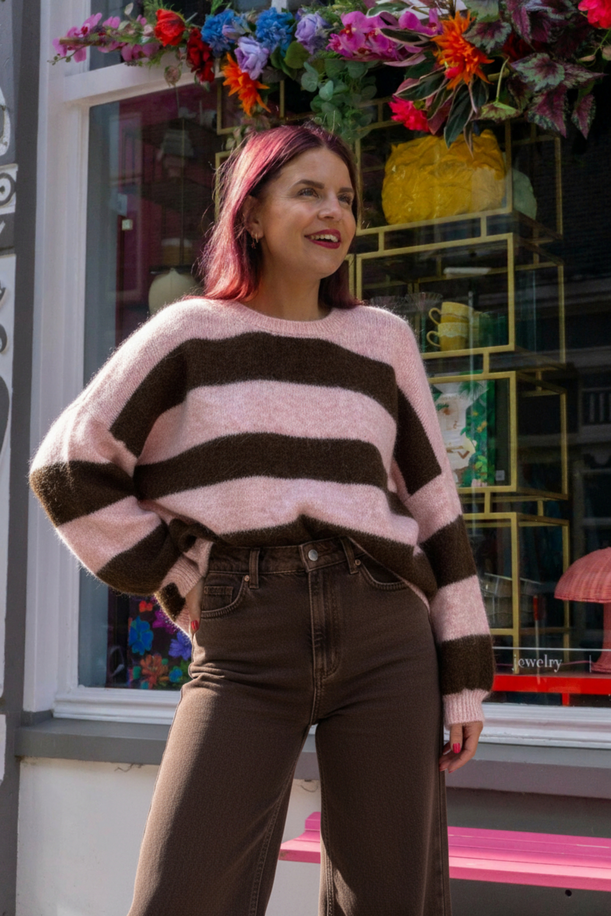 YASMIN STRIPED KNIT - BROWN/PINK