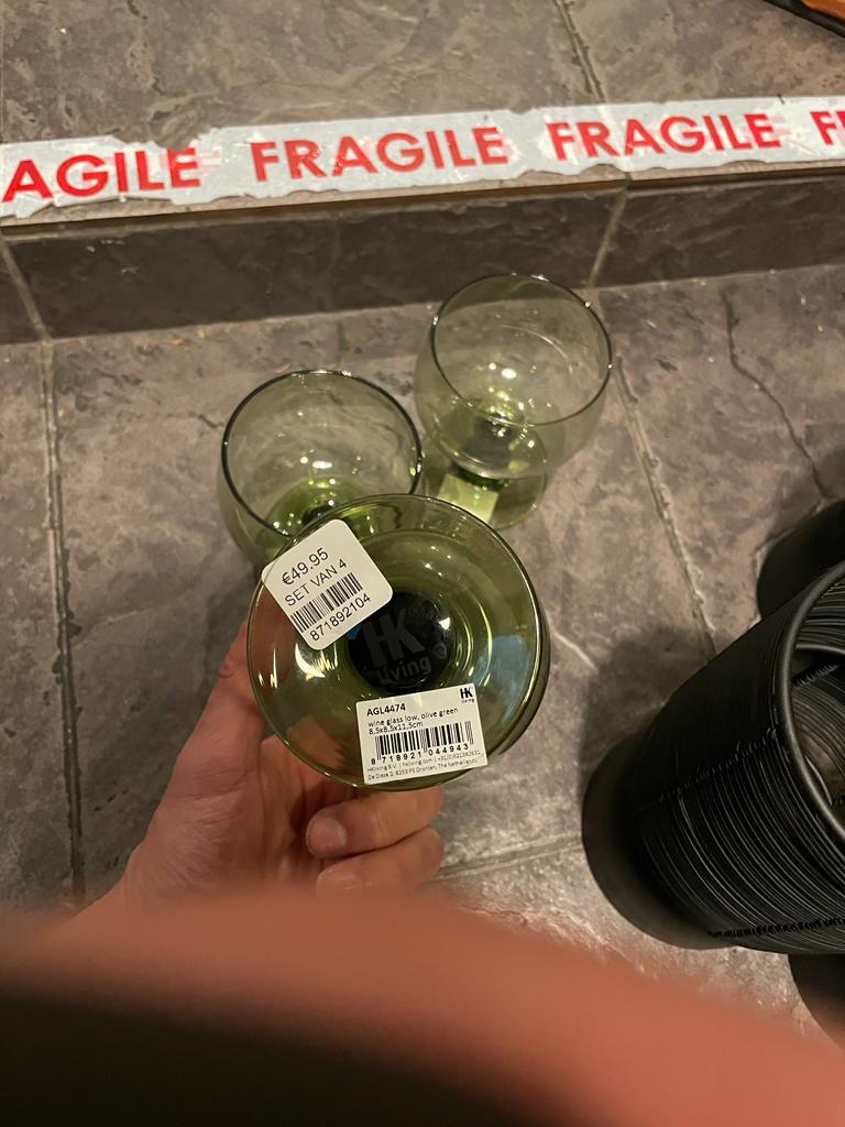 HKliving | EMERALDS WINE GLASS LOW OLIVE GREEN - LOS GLAS (1pcs)