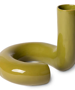 HKliving | OBJECTS CERAMIC TWISTED VASE - GLOSSY OLIVE