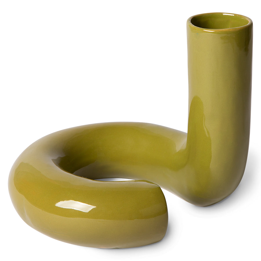 HKliving | OBJECTS CERAMIC TWISTED VASE - GLOSSY OLIVE